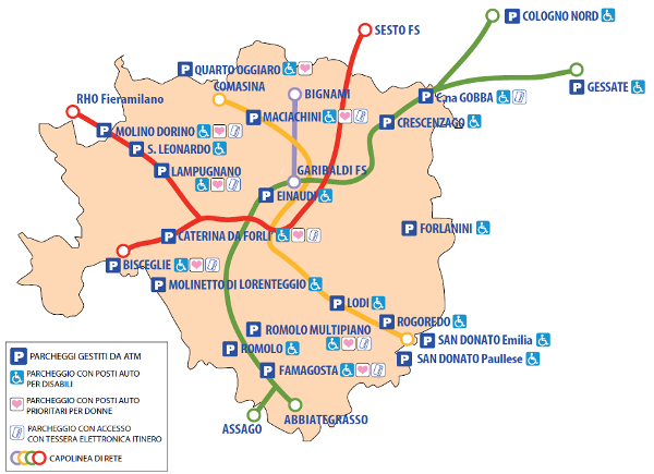 Парковки в Милане - Карта парковок Park & Ride в Милане