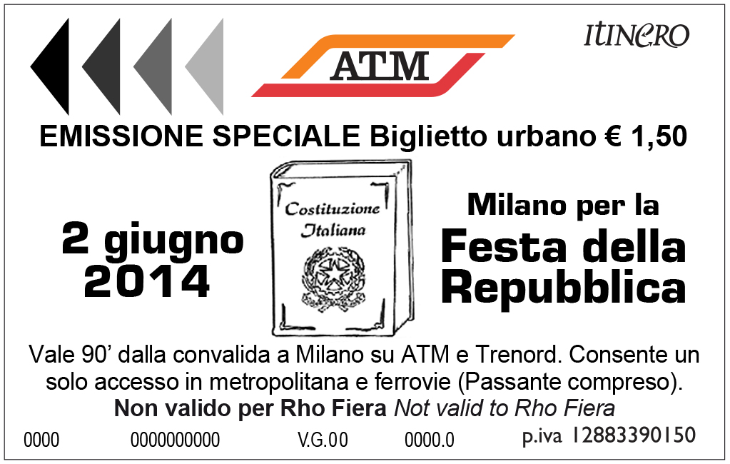 ATM PER IL 2 GIUGNO BIGLIETTO DA COLLEZIONE CON LA COSTITUZIONE ATM